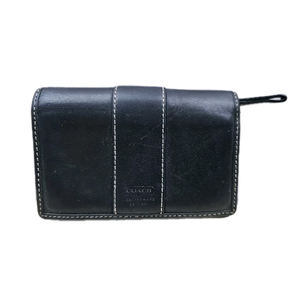Vintage Retired Coach Black Leather Multi-Function Key Case Purse Coin Card Wall